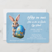 Invitation Easter Egg Hunt Brunch Hop on Over Bunny blue - (Devant)