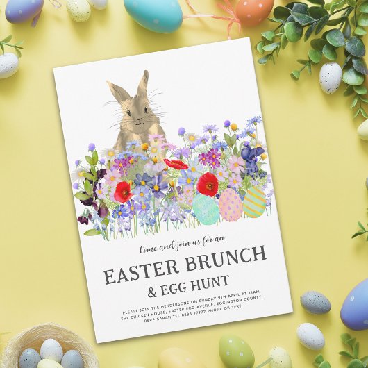 Invitation Easter Egg Hunt Spring Brunch Cute Bunny Floral
