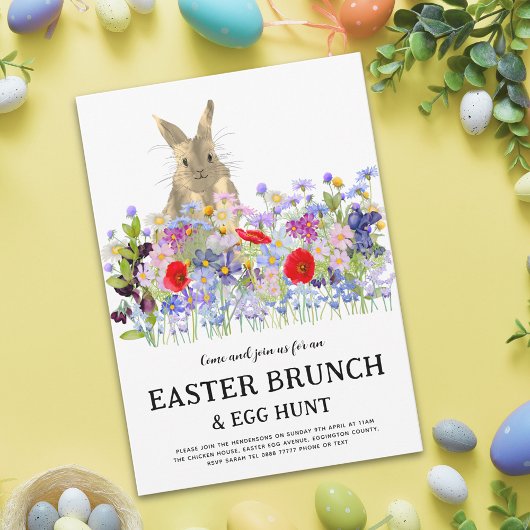 Invitation Easter Egg Hunt Spring Brunch Cute Bunny Floral
