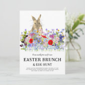 Invitation Easter Egg Hunt Spring Brunch Cute Bunny Floral (Debout devant)