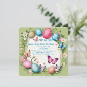 Invitation Easter Egg Hunt Wreath Butterflys Hop on over -  (Debout devant)