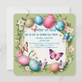 Invitation Easter Egg Hunt Wreath Butterflys Hop on over -  (Devant)