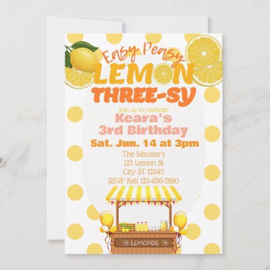 Invitation Easy Peasy Lemon Three-sy, Lemon 3rd Birthday (Devant)