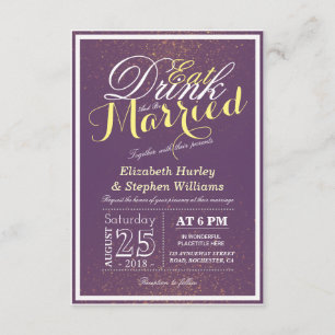 Invitation EAT Boire et être marié Chic Purple Gold Parties s