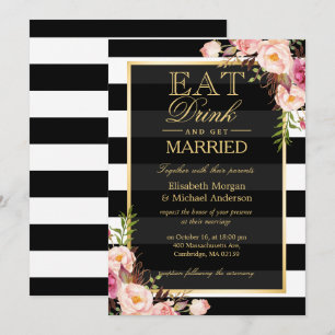 Invitation EAT Boire et être marié Golden Floral Mariage