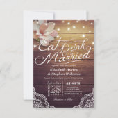 Invitation EAT Boire et être marié Mariage Floral Rustic Wood (Devant)