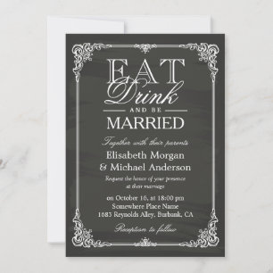 Invitation EAT Boire et être marié Vintage Chalkboard Cadre