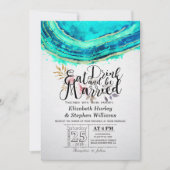 Invitation EAT Boire être marié Mariage Turquoise Gold Agate (Devant)