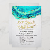 Invitation EAT Boire être marié Mariage Turquoise Gold Agate (Devant / Derrière)