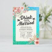 Invitation EAT Drick Be Married Mariage Floral Turquoise Gold (Debout devant)