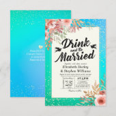 Invitation EAT Drick Be Married Mariage Floral Turquoise Gold (Devant / Derrière)
