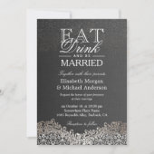 Invitation EAT Drink and Be Married Elegant Silver Damask (Devant)