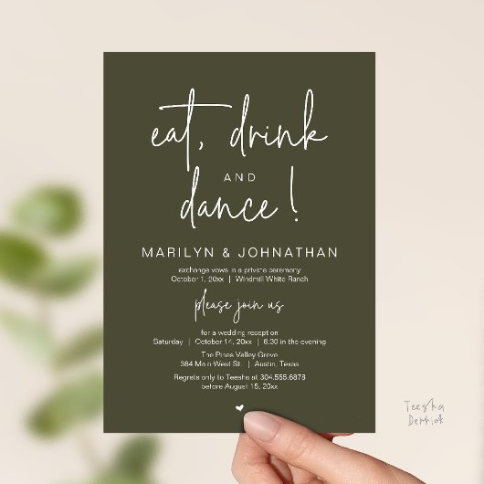 Invitation Eat, Drink and Dance, Modern Wedding Reception