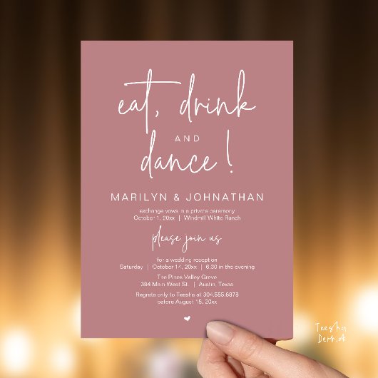 Invitation Eat, Drink and Dance, Modern Wedding Reception