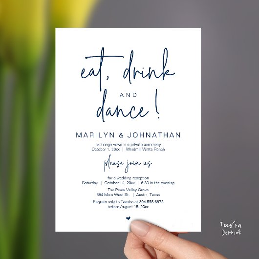 Invitation Eat, Drink and Dance, Modern Wedding Reception