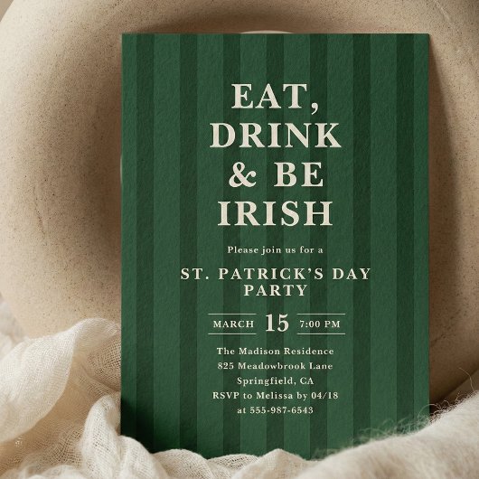 Invitation Eat Drink Be Irish St Patricks Party Stripes