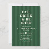 Invitation Eat Drink Be Irish St Patricks Party Stripes (Devant)
