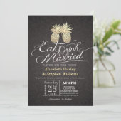 Invitation EAT Drink Be Marié Mariage Gold Pineapple Couple (Debout devant)