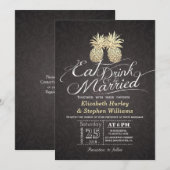 Invitation EAT Drink Be Marié Mariage Gold Pineapple Couple (Devant / Derrière)