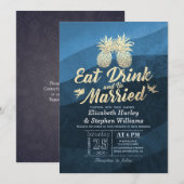 Invitation EAT Drink Be Marié Mariage Gold Pineapple Couple (Devant / Derrière)