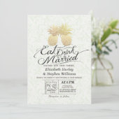 Invitation EAT Drink Be Marié Mariage Gold Pineapple Couple (Debout devant)