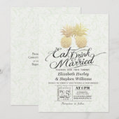 Invitation EAT Drink Be Marié Mariage Gold Pineapple Couple (Devant / Derrière)