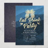 Invitation EAT Drink Be Marié Mariage Gold Pineapple Couple (Devant / Derrière)