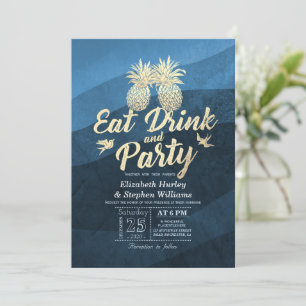 Invitation EAT Drink Be Marié Mariage Gold Pineapple Couple