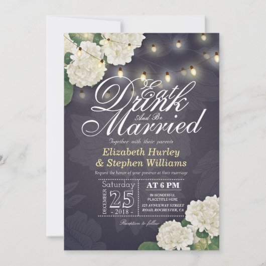 Invitation EAT Drink & Be Married Flower String Mariage (Devant)