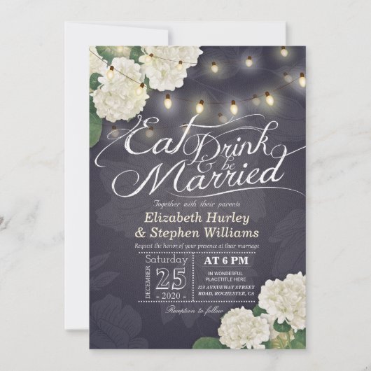 Invitation EAT Drink & Be Married Flower String Mariage (Devant)