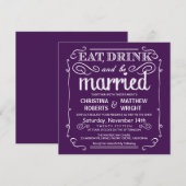 Invitation Eat Drink be Married Wedding Invite - Eggplant (Devant / Derrière)
