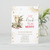 Invitation Eat Drink & Be Merry Champagne Flowers (Debout devant)