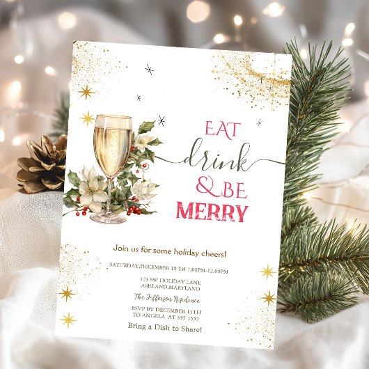 Invitation Eat Drink & Be Merry Champagne Flowers