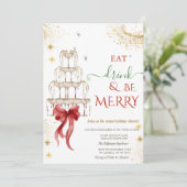 Invitation Eat Drink & Be Merry Champagne Red Bow (Debout devant)