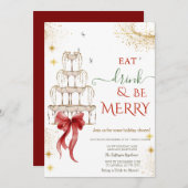Invitation Eat Drink & Be Merry Champagne Red Bow (Devant / Derrière)