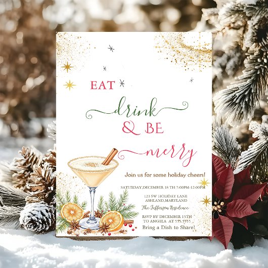 Invitation Eat Drink & Be Merry Holiday Cocktail