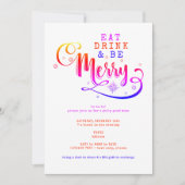 Invitation Eat Drink Be Merry Pink Christmas Potluck (Devant)
