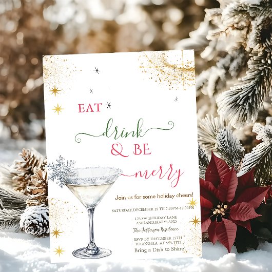 Invitation Eat Drink & Be Merry Snowflake Cocktail