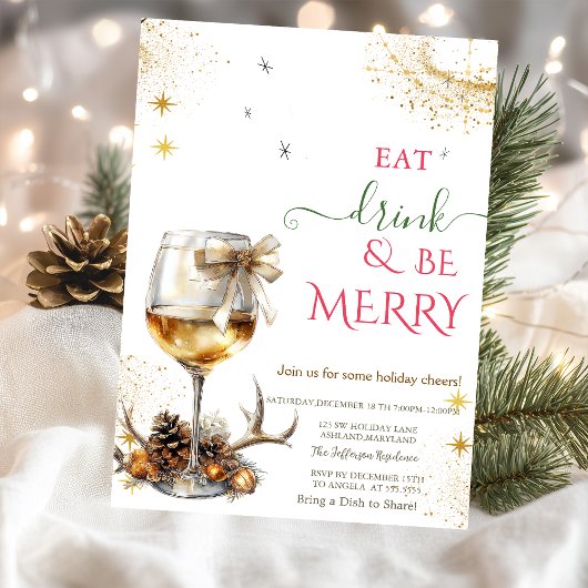 Invitation Eat Drink & Be Merry Wine Glass Bow