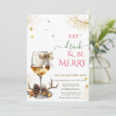 Invitation Eat Drink & Be Merry Wine Glass Bow (Debout devant)