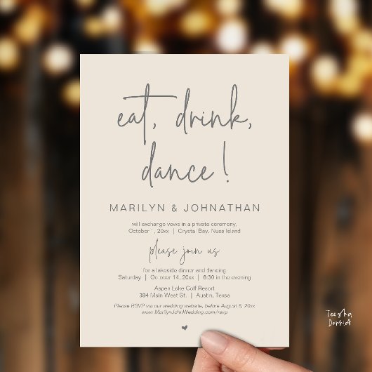 Invitation Eat, Drink, Dance, Wedding Elopement Dinner Party 