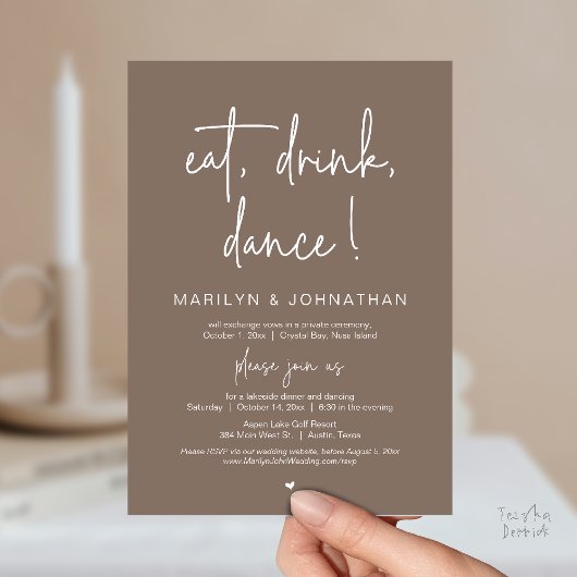 Invitation Eat, Drink, Dance, Wedding Elopement Dinner Party 
