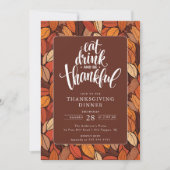 Invitation Eat Drink et Be Thankful Thanksgiving (Devant)