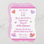 Invitation EAT DRINK LOVE Valentines Watercolor Hearts (Devant / Derrière)