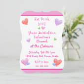 Invitation EAT DRINK LOVE Valentines Watercolor Hearts (Debout devant)