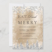 Invitation Eat Drink Merry Gold Silver Christmas party (Devant)