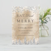 Invitation Eat Drink Merry Gold Silver Christmas party (Debout devant)
