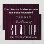 Invitation Eat Drink & Suitup Purple Serez-vous mon meilleur (Devant / Derrière)