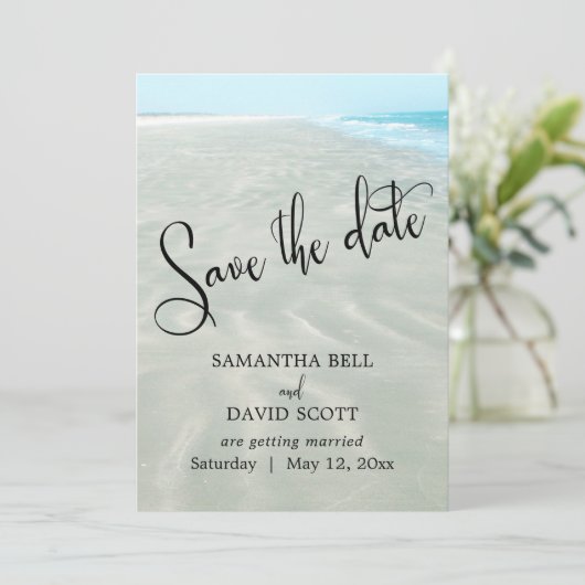 Invitation Eau Aqua Aqua de Sable à Eau Moderne Plage Enregis (Debout devant)