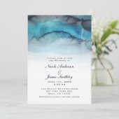 Invitation Eau aquarelle bleue marine vague abstraite de la p (Debout devant)
